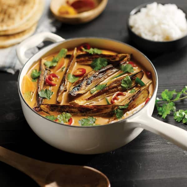 Tramontina 3 qt. Enameled Covered Cast Iron Saucier With Lid-Latte