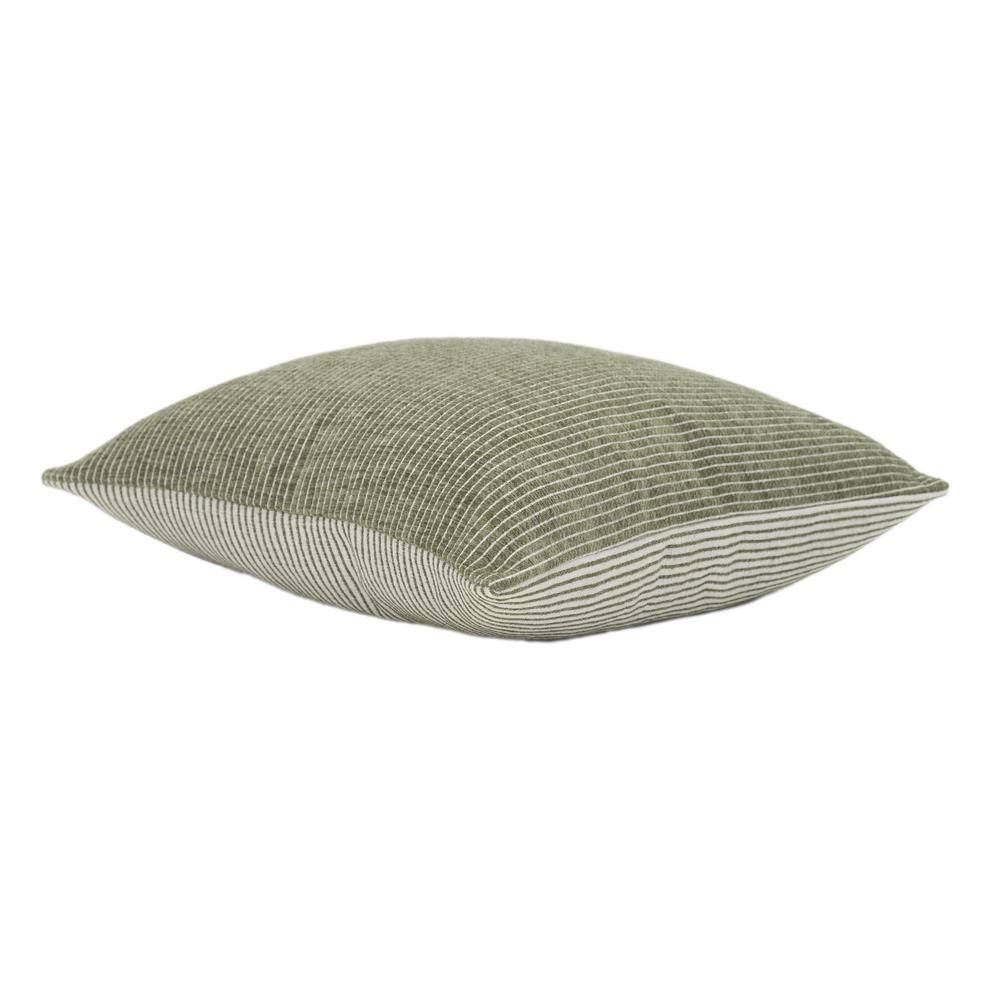 Elsa Reversible Winter Moss Green Woven Pinstripes Pillow, 18in x 18in