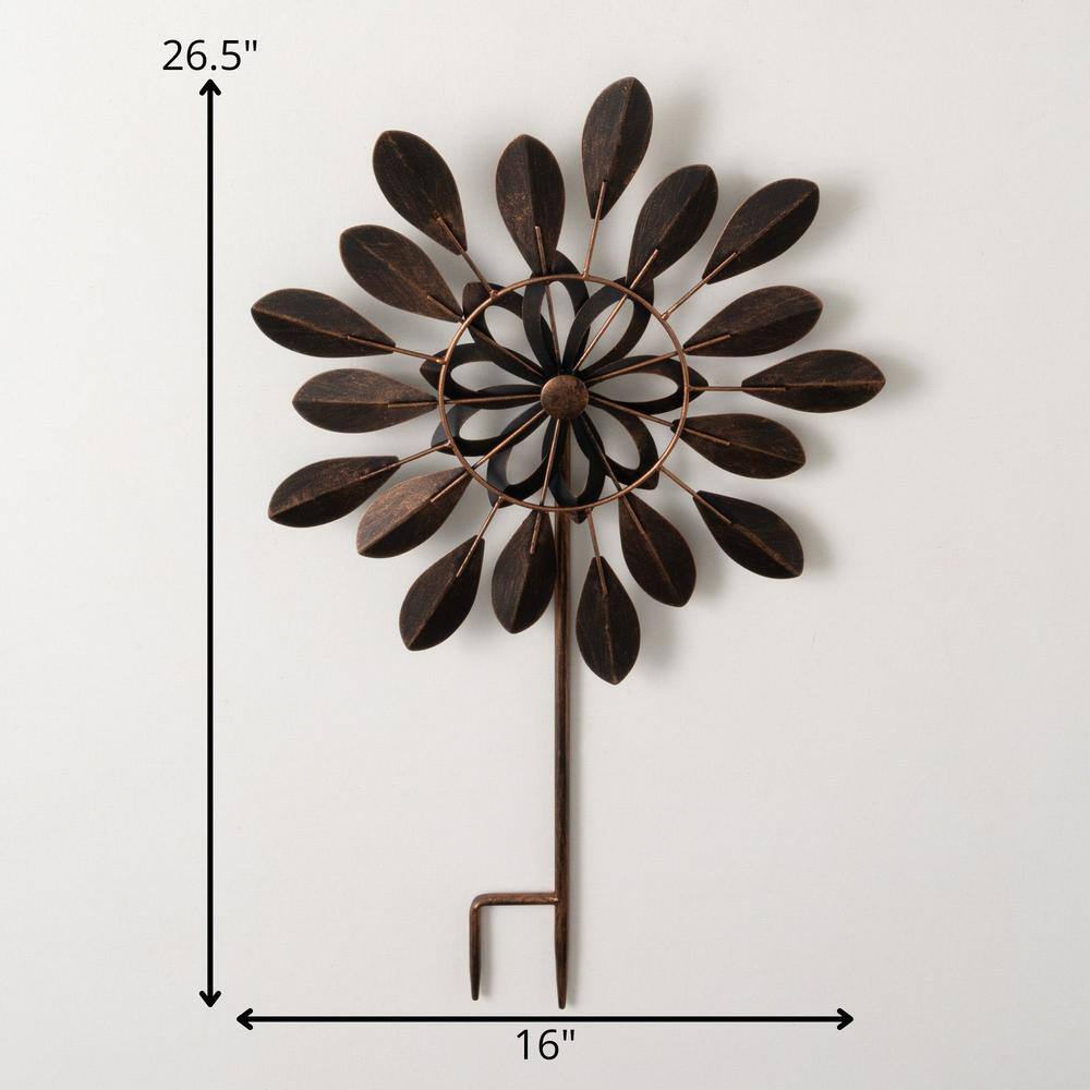 26.5" Brown Copper Spinning Metal Flower Petal Stake