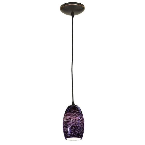Access Lighting 1-Light Pendant Oil Rubbed Bronze Finish Purple Swirl Glass-DISCONTINUED