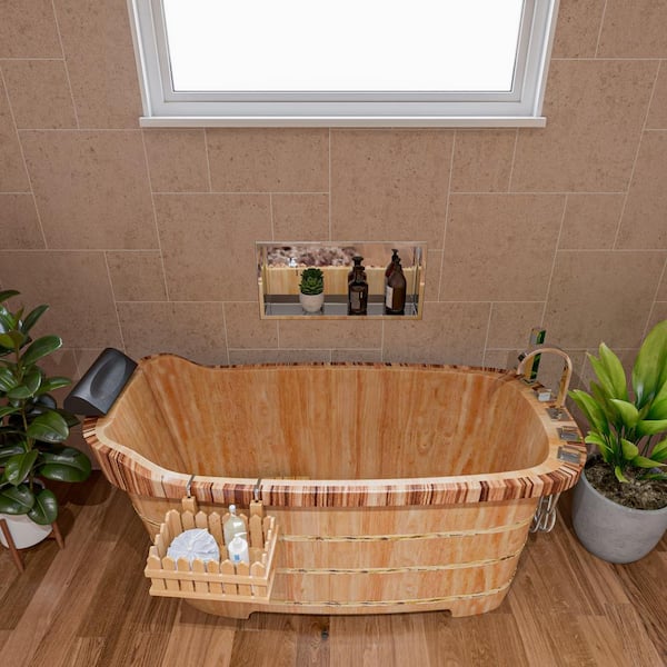 59 in. Wood Flatbottom Bathtub in Natural Wood
