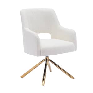 Stain Resistant Boucle Fabric Upholstered Swivel Vanity Stool Side Chair for Living Room Home Office in Cream
