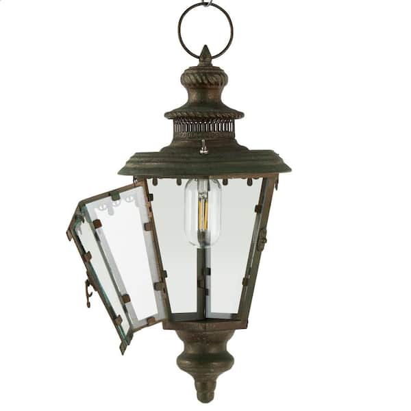 Litton Lane Brown Metal Lighthouse Style Decorative Candle Lantern with Ring Handle