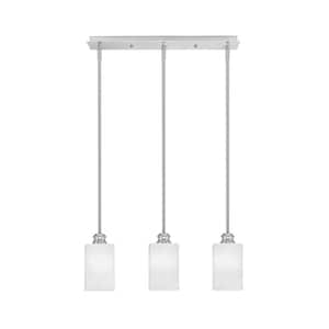 Albany 60-Watt 3-Light Brushed Nickel Linear Pendant Light with White Marble Glass Shades and No Bulbs Included