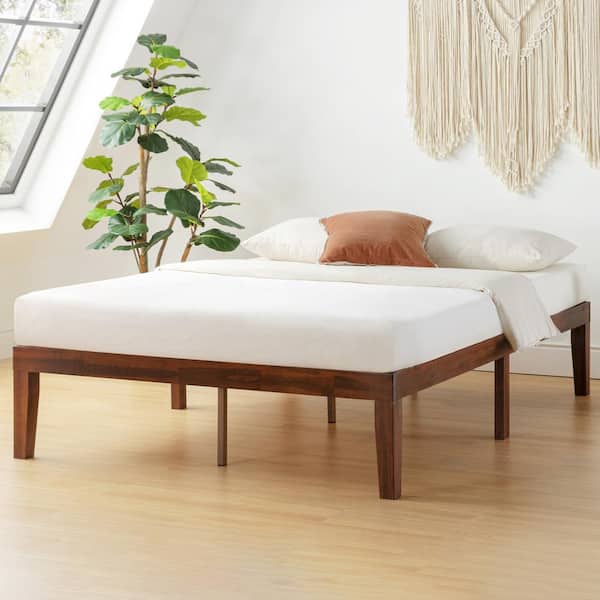 best price mattress Naturalista Classic Brown Espresso Solid Wood Frame Queen Platform Bed with Wooden Slats
