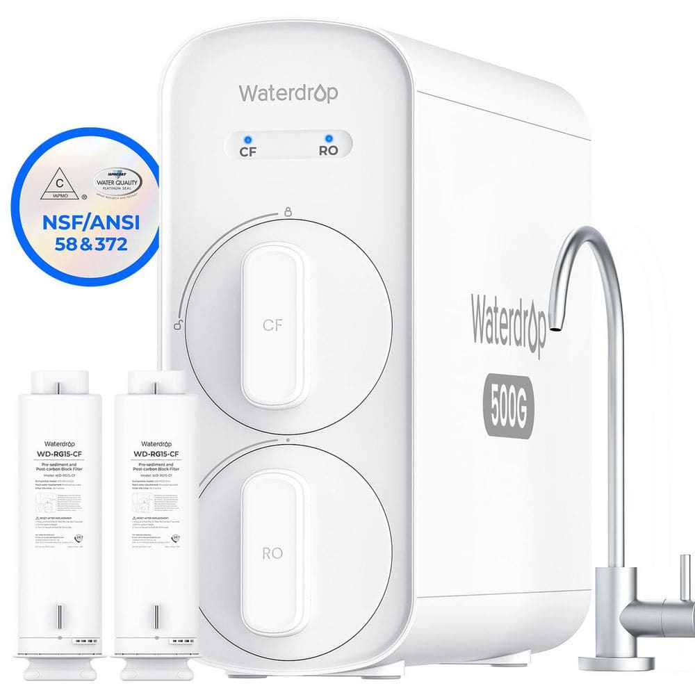 WD-G5P500 Reverse Osmosis Water Filter NSF/ANSI 372 Certified 7 Stage 500G 2:1 Pure to Drain Extra 2 WD-G5P500-CF Filter