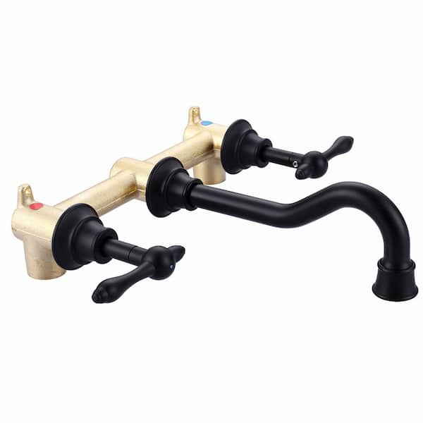 AVITAS Retro Romantic Style Double Handle Wall Mounted Bathroom Faucet in Matte Black
