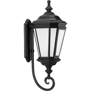 Crawford Collection 1-Light Textured Black Etched Glass New Traditional Outdoor Large Wall Lantern Light