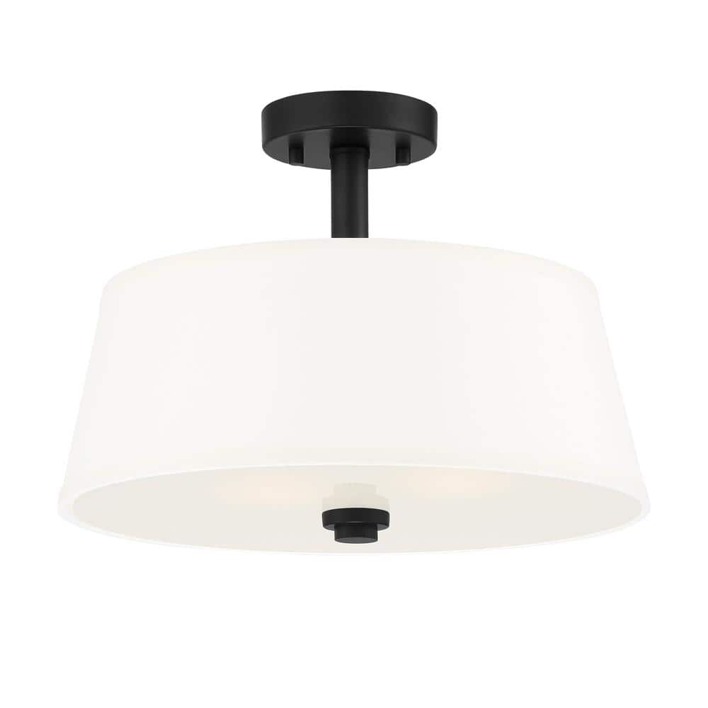 Studio Matte Black 15" Modern Drum Ceiling Light with White Shade