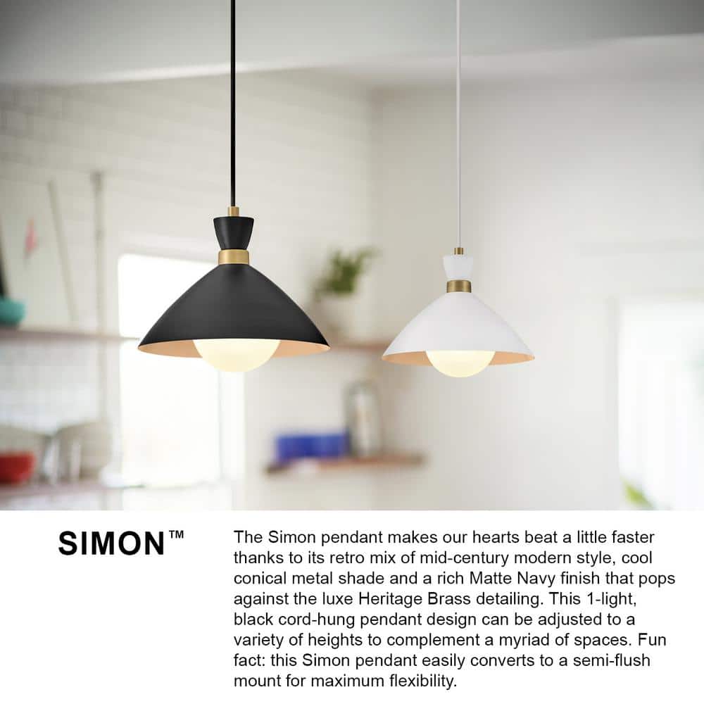 Simon Matte Navy & Heritage Brass 1-Light Pendant
