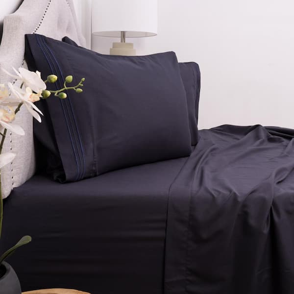 Sweet Home Collection 1800-Series 4-Piece Navy Solid Color Microfiber Full Sheet Set