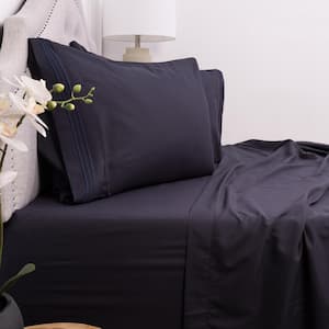 1800 Series 4-Piece Navy Solid Color Microfiber Queen Sheet Set