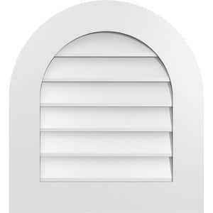 22 in. x 24 in. Round Top Surface Mount PVC Gable Vent: Decorative with Standard Frame