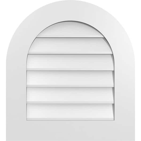 Ekena Millwork 22 in. x 24 in. Round Top Surface Mount PVC Gable Vent: Decorative with Standard Frame