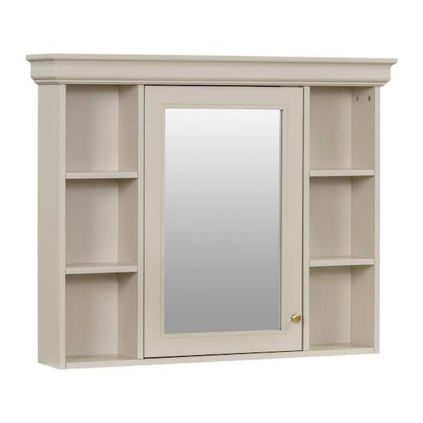 35.5 in. W x 28.74 in. H Rectangular MDF Medicine Cabinet with Mirror and, Mirror Door and 6-Open Shelves