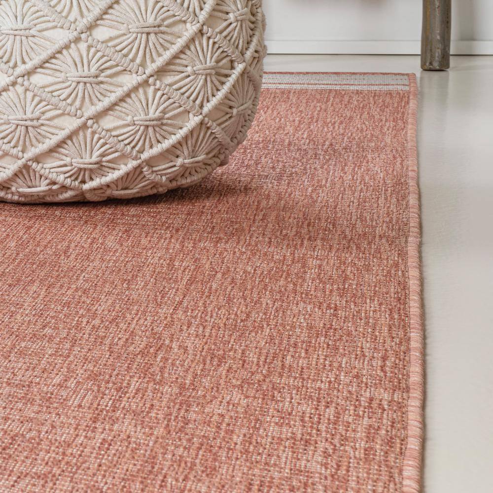 Salmon and Cream Synthetic Reversible Indoor/Outdoor Rug 3x5