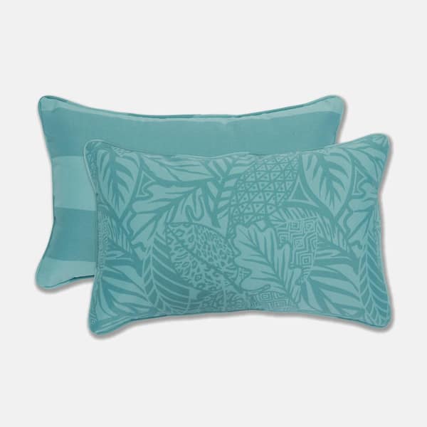 Pillow Perfect Stripe Turquoise Rectangular Outdoor Lumbar Throw Pillow 2-Pack
