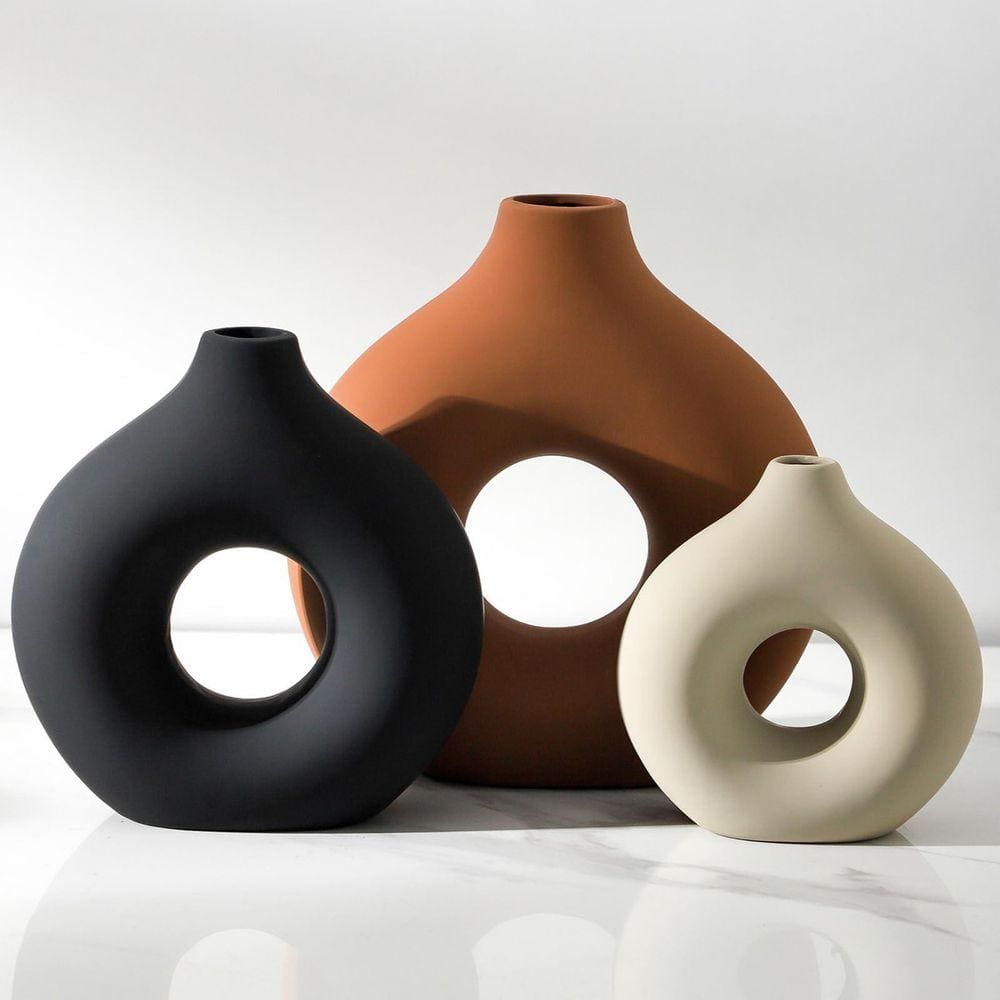 8.3 in. Rust Bud Ceramic Vase (Set of 3), Modern Home Table Flower