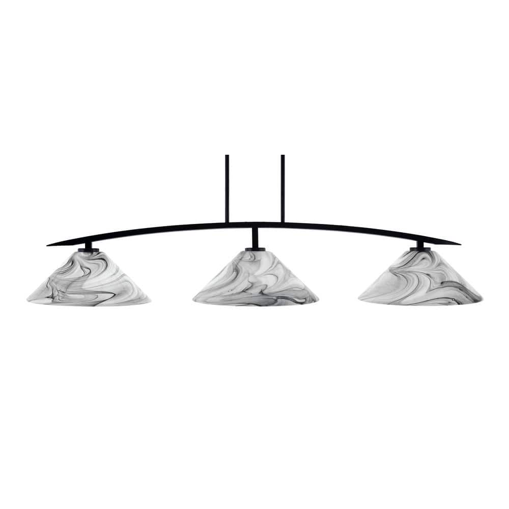 Siena 3-Light Matte Black Billiard Light with 16 in. Onyx Swirl Glass Shade