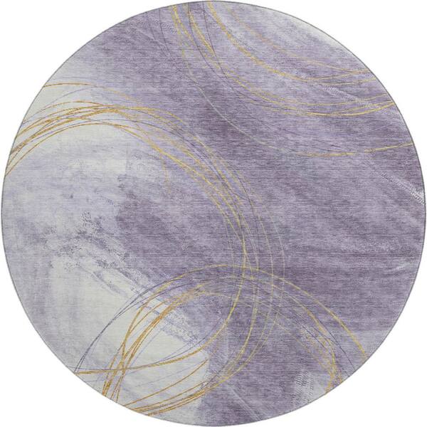 Mayfield Premium Machine Washable Abstract AMF2396 Purple 8 ft. x 8 ft. Round Rug