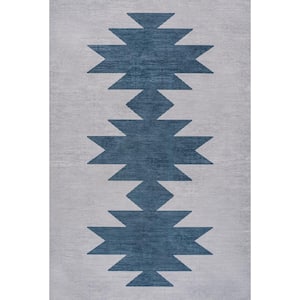 Chayton Minimalist Geometric Machine-Washable Gray/Blue 3 ft. x 5 ft. Area Rug