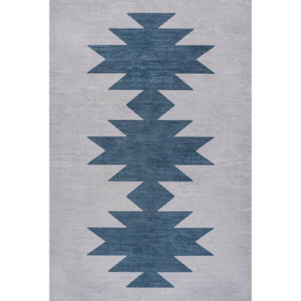Chayton Minimalist Geometric Machine-Washable Gray/Blue 5 ft. x 8 ft. Area Rug