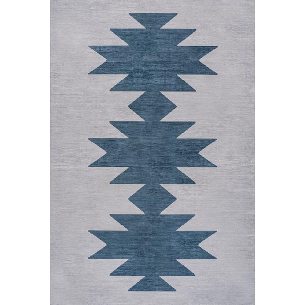 JONATHAN Y Chayton Minimalist Geometric Machine-Washable Gray/Blue 9 ft. x 12 ft. Area Rug