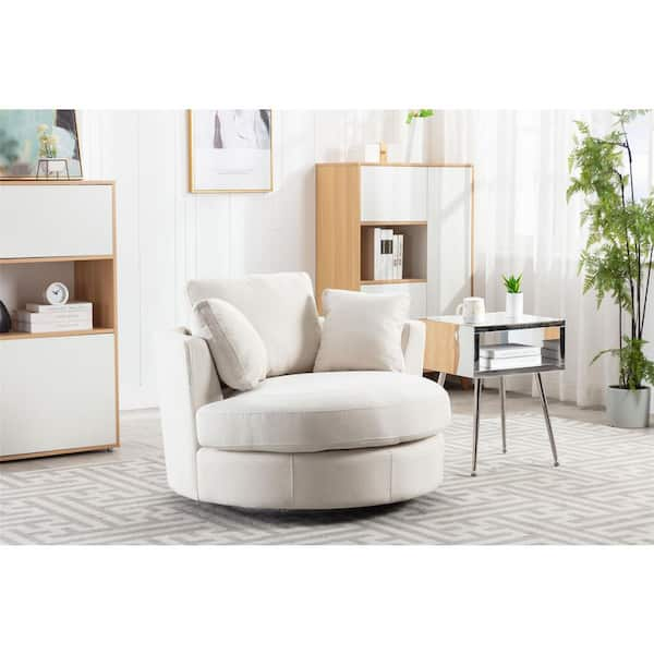 Fabric Upholstered White Swivel Accent Chair Armchair Round Barrel Chair  Comfy Single Sofa Modern Side Chair XS-W1361102381 - The Home Depot