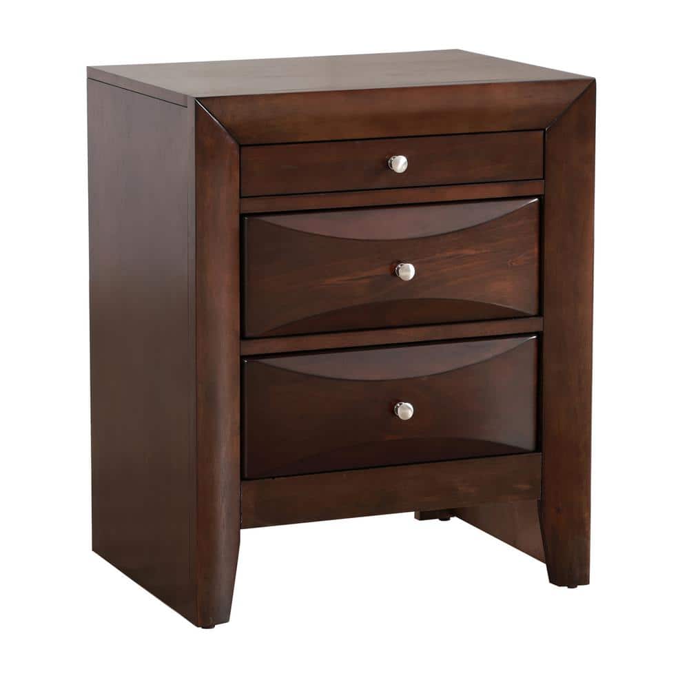Marilla Cappuccino 3-Drawer Solid Wood Nightstand