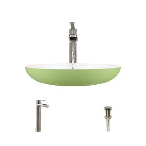 Vessel Bathroom Sink in Sage with 7007 Faucet and Pop-Up Drain in Brushed Nickel