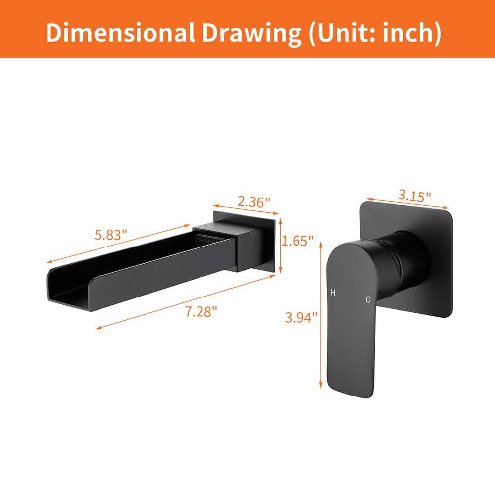Matte Black Wall Mount Waterfall Tub Filler Faucet
