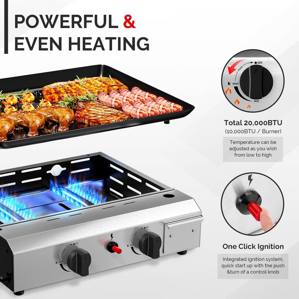 ROVSUN 2-Burner Stainless Steel Propane Gas Grill with Side Shelves