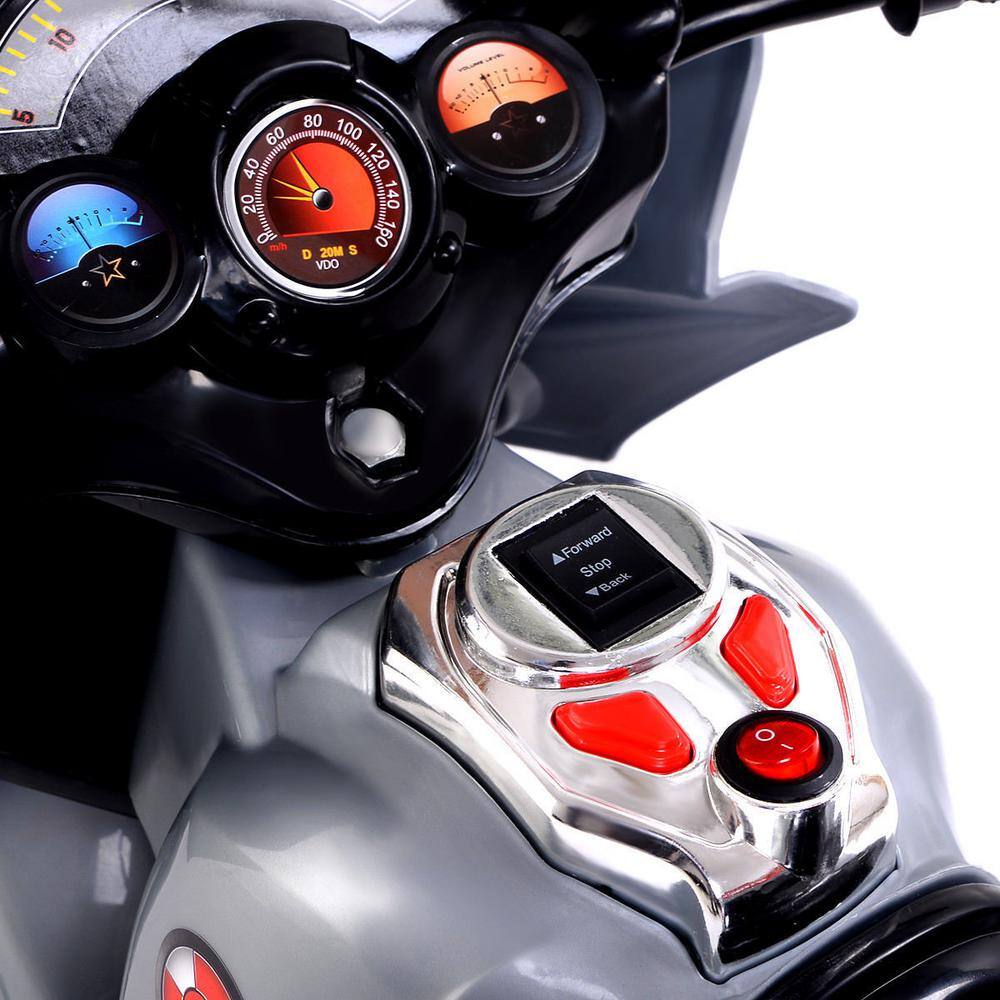 Gray 6V Plastic Kids Ride-On Motorcycle with Storage
