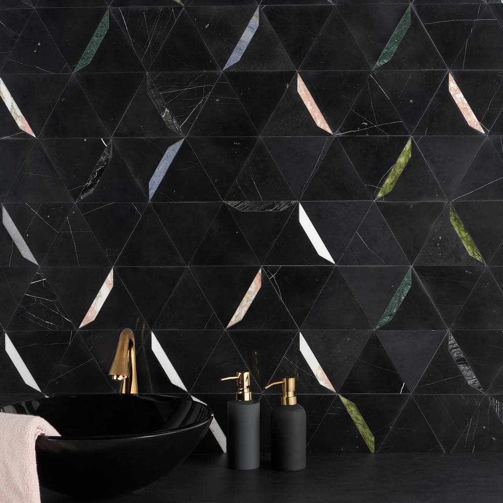 Santana Black Marble Hexagon Mosaic Tile
