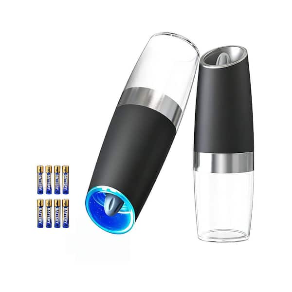 Gravity Electric Salt and Pepper Grinder Set with Automatic and Adjustable Coarseness for Home, Kitchen and BBQ, Black