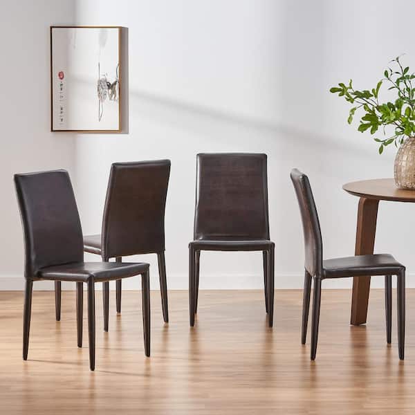 Noble House Comstock Brown Bonded Leather Stacking Chairs (Set of 4)