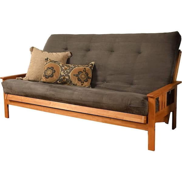 85 in. Butternut/Suede Gray Polyester Upholstered Queen Size Futon Set with Mattress