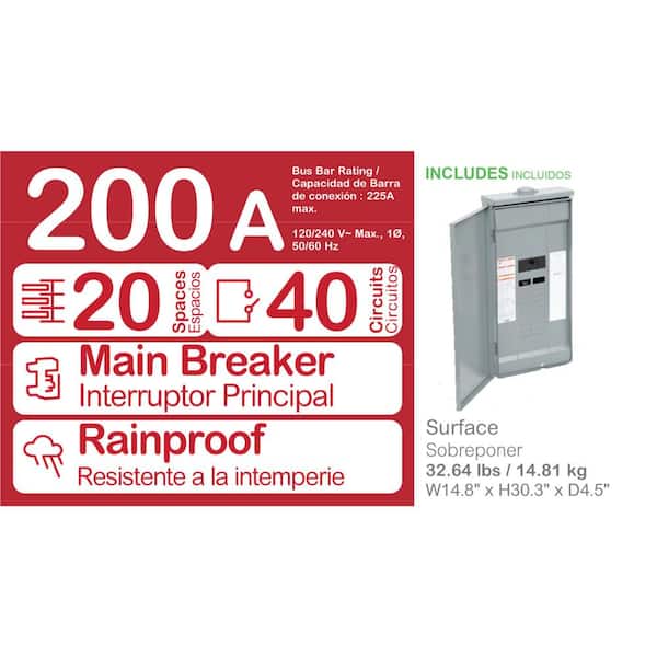 Homeline 200 Amp 20-Space 40-Circuit Outdoor Main Breaker Plug-On Neutral Load Center