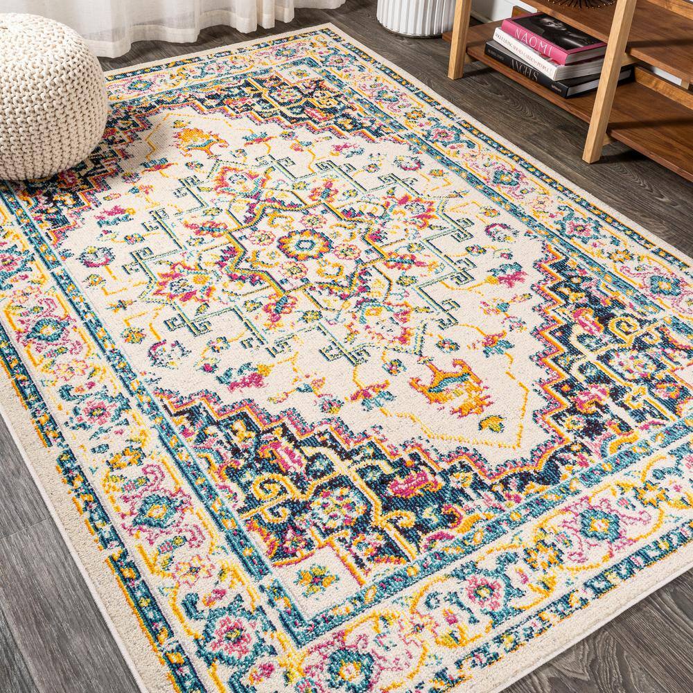 Ivory and Beige Reversible Medallion Synthetic Area Rug