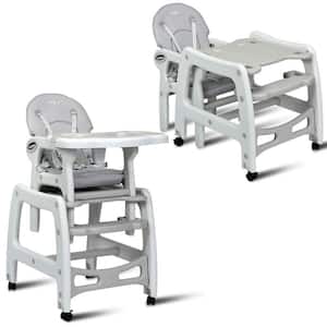 3 in 1 Grey Plastic Baby High Chair w/AdjusTable Seat Back and Removable Trays