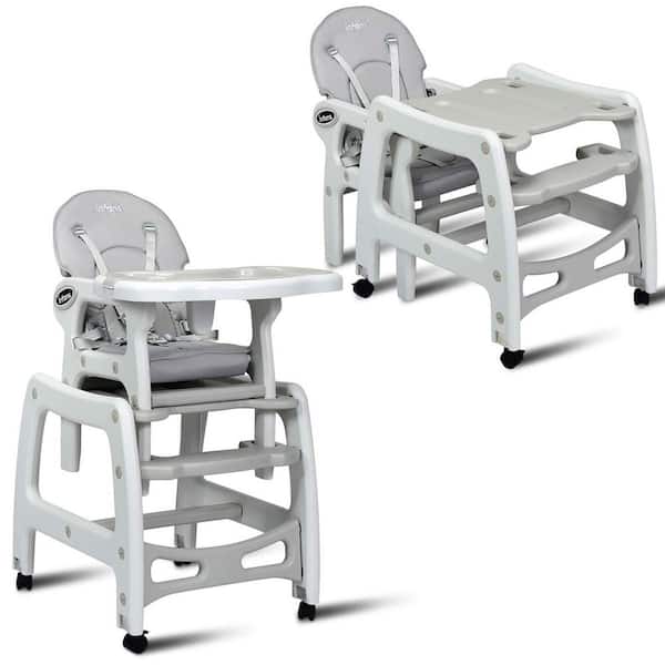 Costway 3 in 1 Grey Plastic Baby High Chair w/AdjusTable Seat Back and Removable Trays