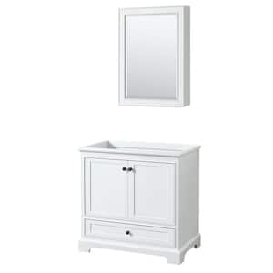Deborah 35.25 in. W x 21.5 in. D x 34.25 in. H Single Bath Vanity Cabinet without Top in White with Med Cab Mirror