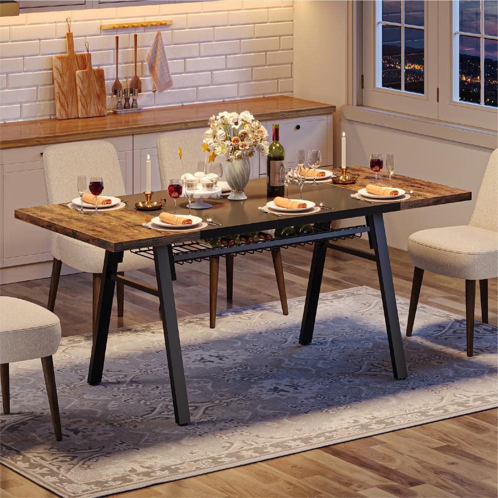 Rustic wood dining table with metal legs discount