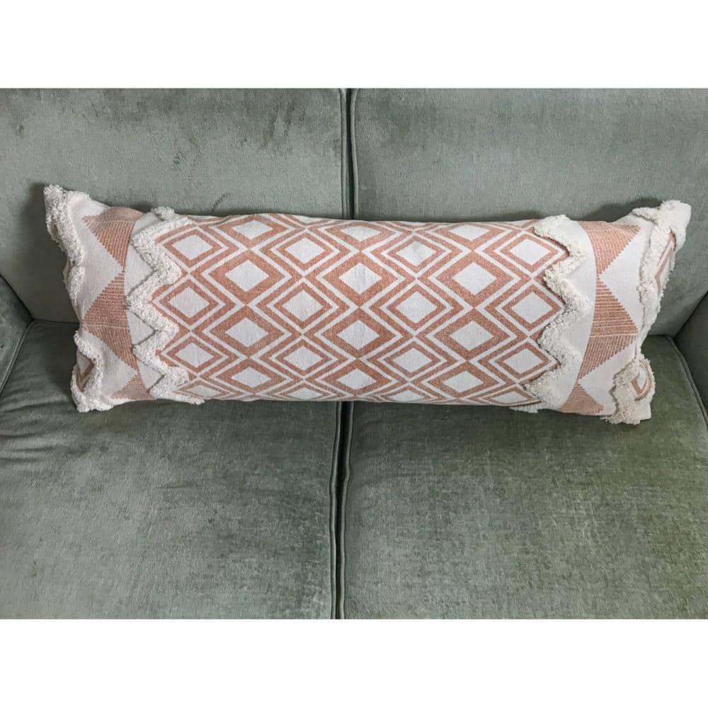 Burnt Orange and Cream Tufted Cotton Rectangle Throw Pillow