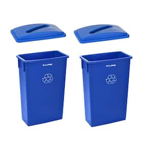 23 Gal. Blue Indoor Plastic Slim Trash Container Recycling Bin with Paper Recycling Lid (2-Pack)