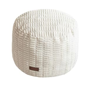 20 x 20 x 15 in. Beige Round Modern Foam Filled Foot Rest Outdoor Pouf Relax Stool for Wedding Christmas Party