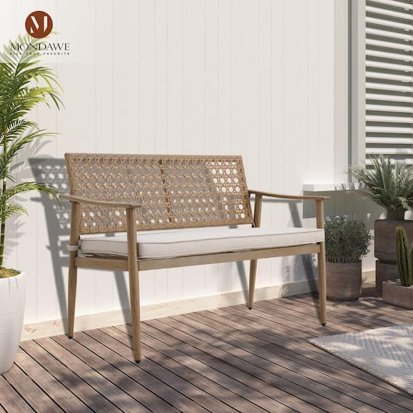 Loveseat D Patio Depot x 46 23 Home x The Mondawe Outdoor in. Beige Cushion - 33 Rattan with in in. Park ZY-785-470 H Mongue for in. W Metal Bench Garden