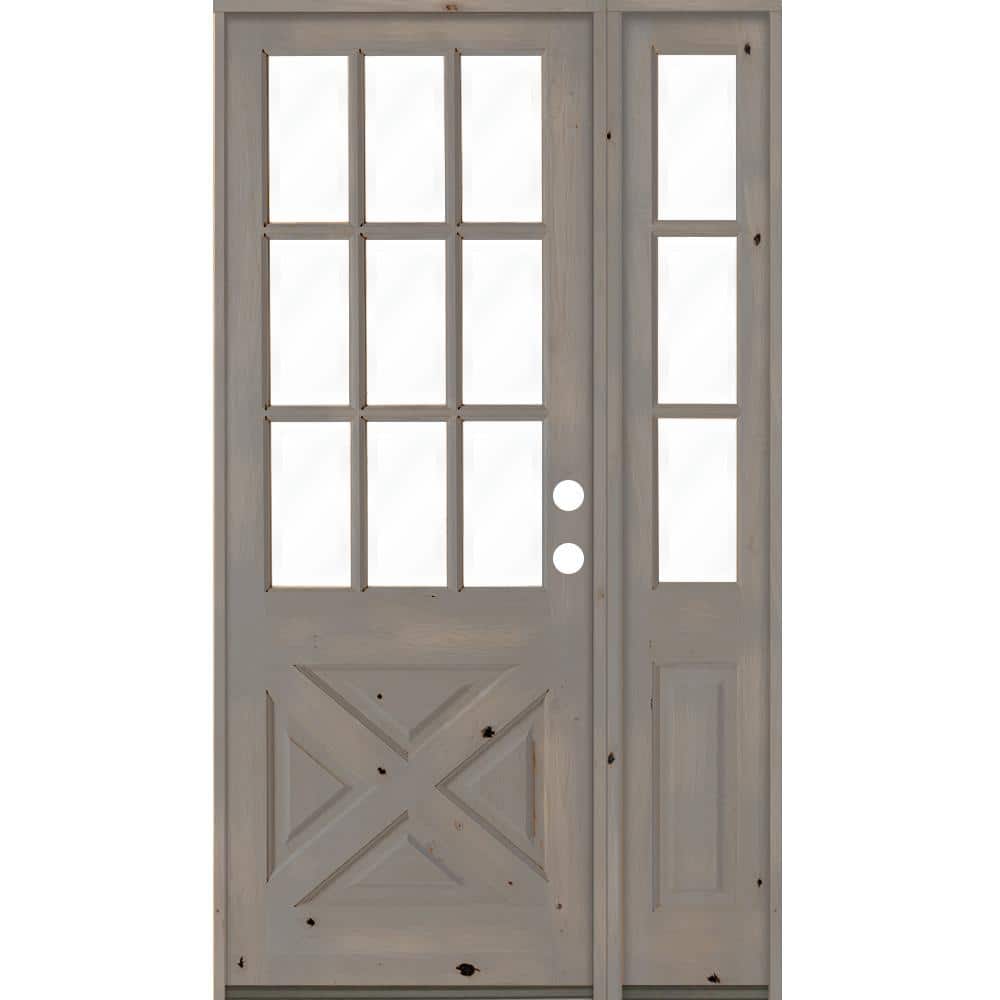 46 in. x 96 in. Knotty Alder 2-Panel Left-Hand/Inswing Clear Glass Grey Stain Wood Prehung Front Door w/Right Sidelite price history on PriceWatchPro
