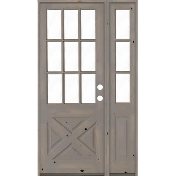 Krosswood Doors 56 in. x 96 in. Knotty Alder 2-Panel Left-Hand/Inswing Clear Glass Grey Stain Wood Prehung Front Door w/Right Sidelite