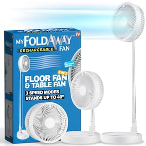2-in-1 Adjustable Height 40 in. Unique Foldable and Portable My Foldaway Rechargeable Floor and Table Fan